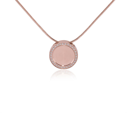 PT207RG B.Tiff Pave 30-Stone Halo Rose Gold Plated Stainless Steel Pendant Necklace