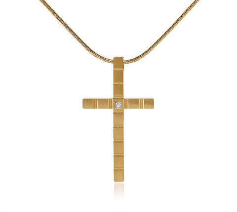 PT209G B.Tiff Box Cut Cross Gold Plated Stainless Steel Pendant