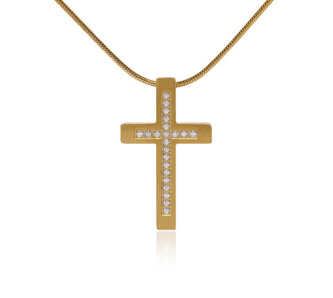 PT229G B.Tiff Pave Set Cross Gold Plated Stainless Steel Pendant
