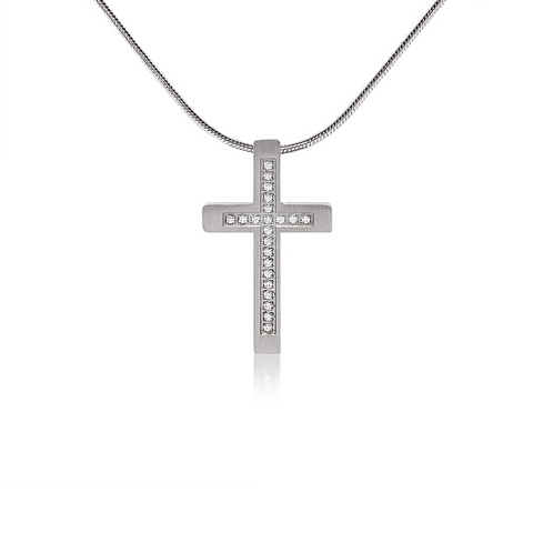 PT229W B.Tiff Pave Set Cross Stainless Steel Pendant