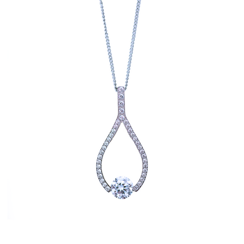 PT306W B.Tiff 1 ct Solitaire Pave Larme Stainless Steel Pendant Necklace