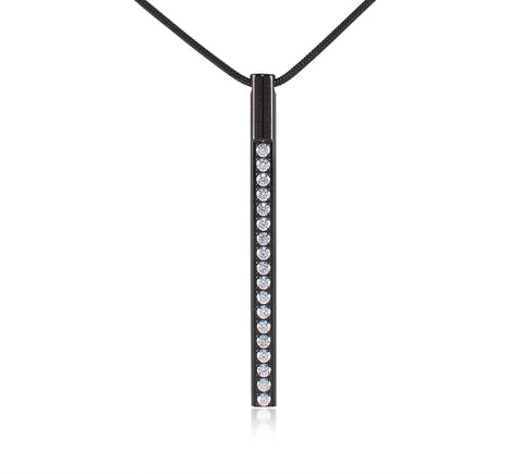 PT318B B.Tiff Pave Black Anodized Stainless Steel Bar Pendant