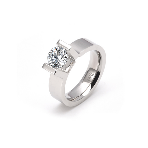 RG074W B.Tiff Round Stainless Steel Solitaire Engagement Ring