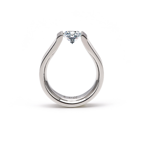 RG091W B.Tiff 1 ct Round Stainless Steel Solitaire Curved Edge Engagement Ring