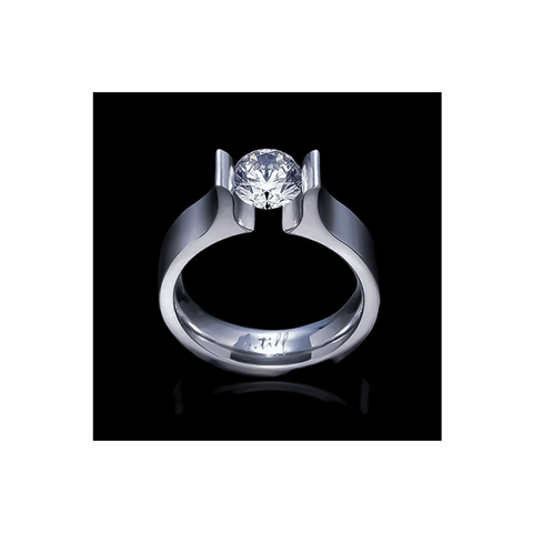 RG092W B.Tiff 1 ct Round Stainless Steel Solitaire Tall Edge Engagement Ring