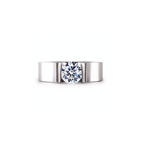 RG092W B.Tiff 1 ct Round Stainless Steel Solitaire Tall Edge Engagement Ring