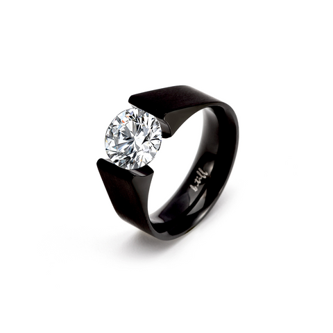 RG093B B.Tiff 2 ct Round Black Anodized Stainless Steel Solitaire Engagement Ring