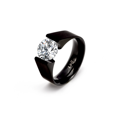 RG093MB B.Tiff 2 ct Moissanite Round Black Solitaire Engagement Ring