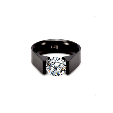 RG093MB B.Tiff 2 ct Moissanite Round Black Solitaire Engagement Ring