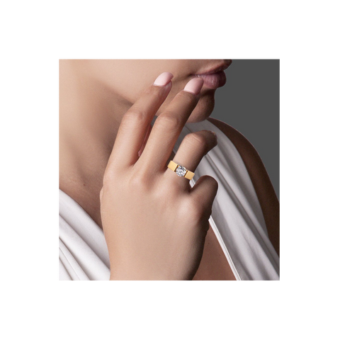 RG093G B.Tiff 2 ct Round Gold Plated Stainless Steel Solitaire Engagement Ring