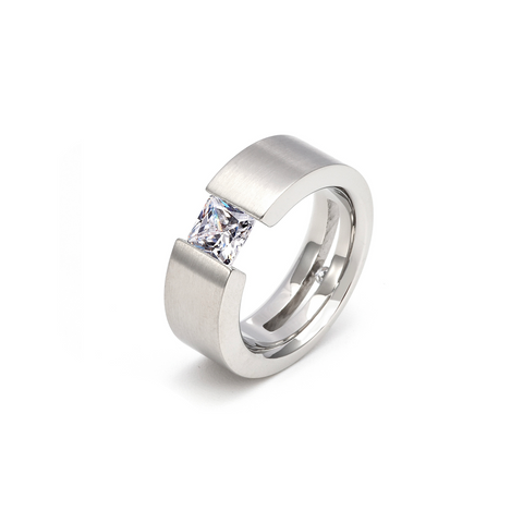 RG094W B.Tiff 1 ct Double Sided Princess Cut Stainless Steel Solitaire Ring