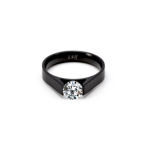 RG096B B.Tiff .75 ct Black Anodized Stainless Steel Round Solitaire Engagement Ring