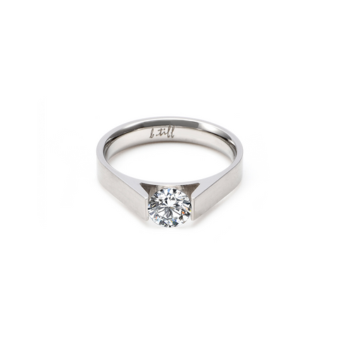 RG096W B.Tiff .75 ct Stainless Steel Round Solitaire Engagement Ring