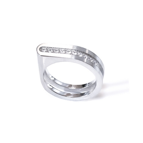 RG098 B.Tiff Pavé Carrée Stainless Steel Ring