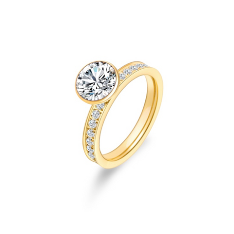 RG112G B.Tiff 2 ct Pavé Gold Plated Stainless Steel Eternity Solitaire Engagement Ring