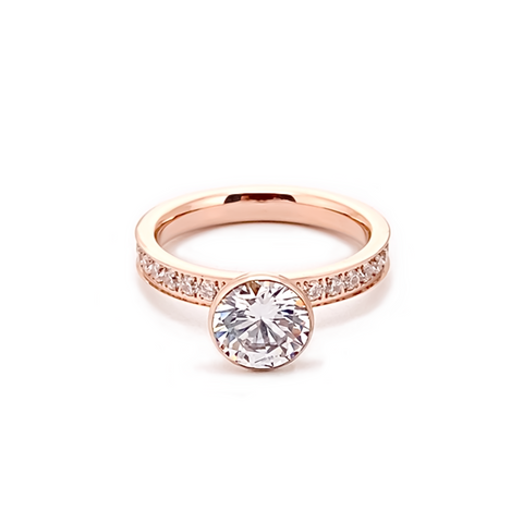 RG112RG B.Tiff 2 ct Rose Gold Plated Stainless Steel Eternity Classic Solitaire Pave Engagement Ring