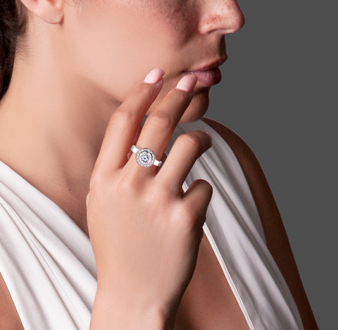 RG125W B.Tiff Aŭreolo 2 ct Stainless Steel Round Halo Engagement Ring