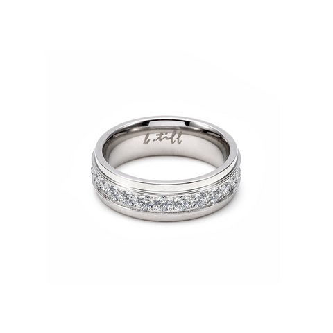 RG150W B.Tiff .02 ct Center Row Wide Stainless Steel Pave Eternity Ring