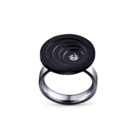 RG205B B.Tiff .12 ct Round Cut Anodized Titanium Stainless Steel Black Solitaire Disk Ring