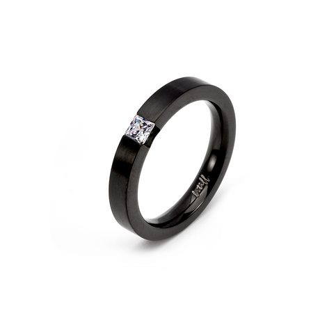 RG301B B.Tiff .12 ct Princess Cut Black Anodized Stainless Steel Solitaire Ring