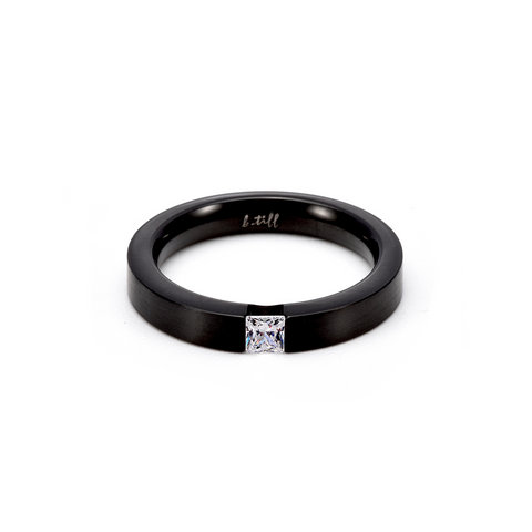 RG301B B.Tiff .12 ct Princess Cut Black Anodized Stainless Steel Solitaire Ring