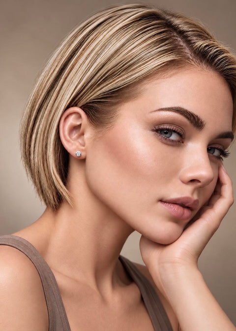 ER002W B.Tiff Pave Stainless Steel Solitaire Stud Earrings