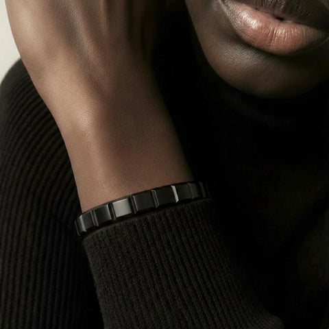 BG611GM B.Tiff Simplicity Matte Box Cut Adjustable Black Anodized Stainless Steel Bangle Cuff