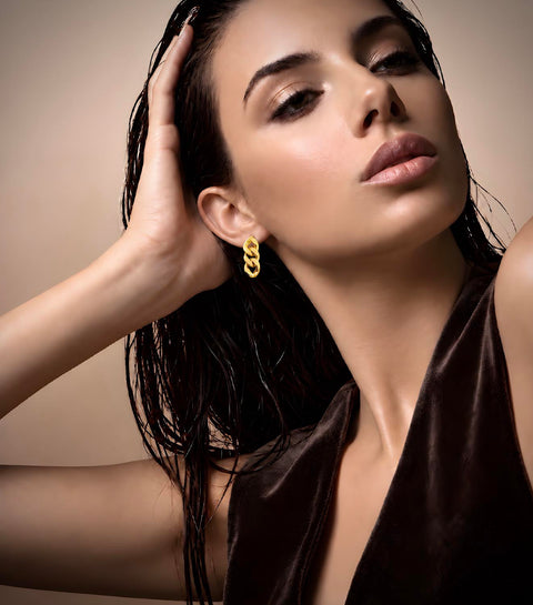 ER160G B.Tiff High Polish Gold Plated Cuban Link Stainless Steel Earrings