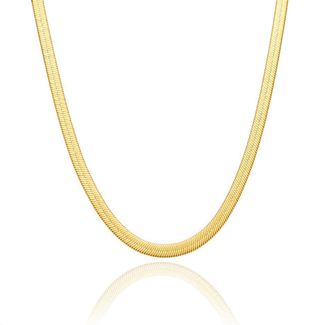 C004G B.Tiff 4mm Gold Plated Herringbone Stainless Steel Chain Necklace