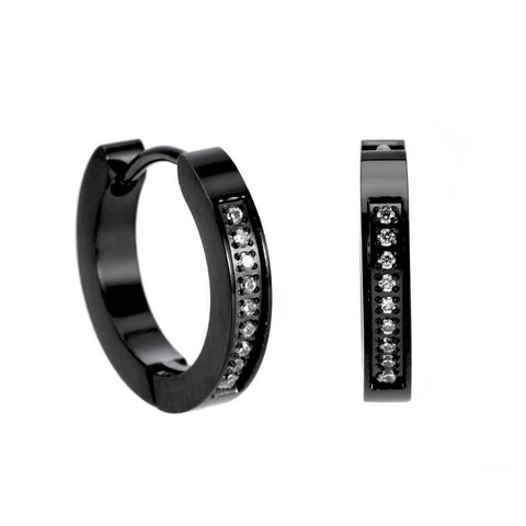 ER305B B.Tiff 18-Stone Pave Black Anodized Stainless Steel Hoop Earrings