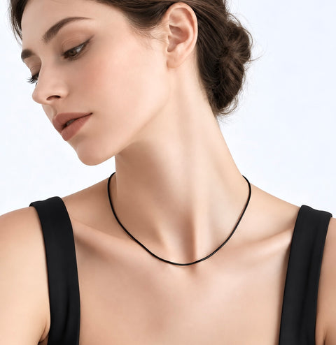 C030B B.Tiff Black Coil Chain Necklace, 1.2mm/ 1.5mm (An exclusive clasp design)