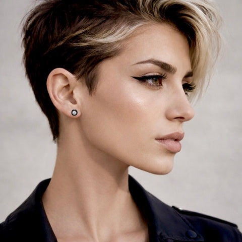 ER002B B.Tiff Pave Black Anodized Stainless Steel Solitaire Stud Earrings