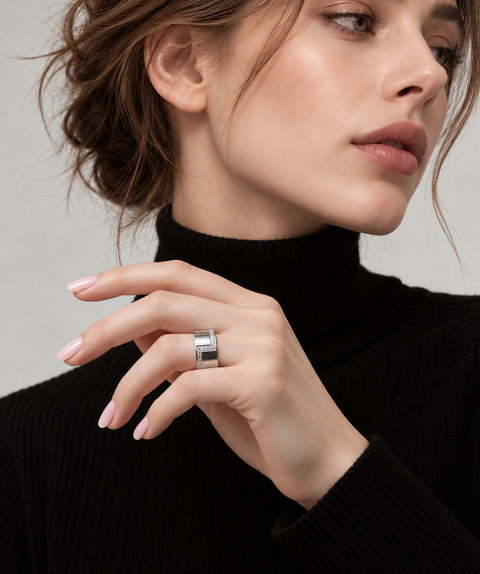 RG129W B.Tiff .02 ct Pave Cross Body Stainless Steel Ring