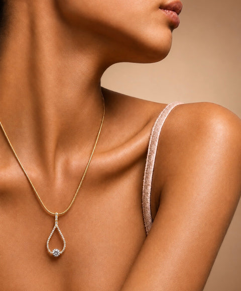 PT306G B.Tiff 1 ct Solitaire Pave Gold Plated Larme Pendant Necklace
