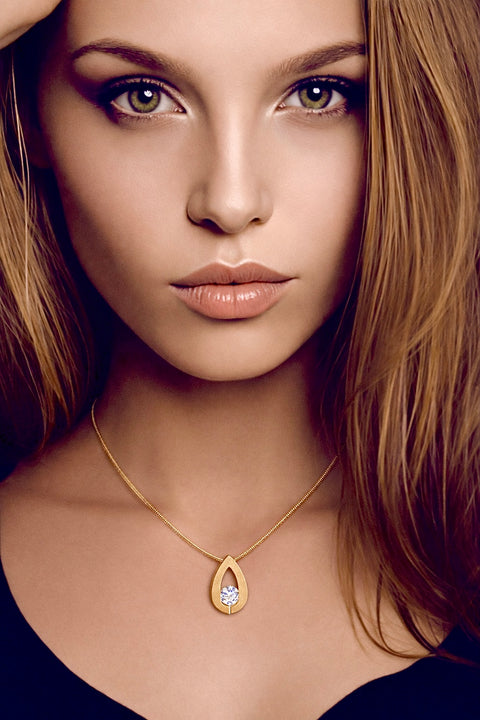 PT106G  B.Tiff Drop Gold Plated Stainless Steel Pendant Necklace