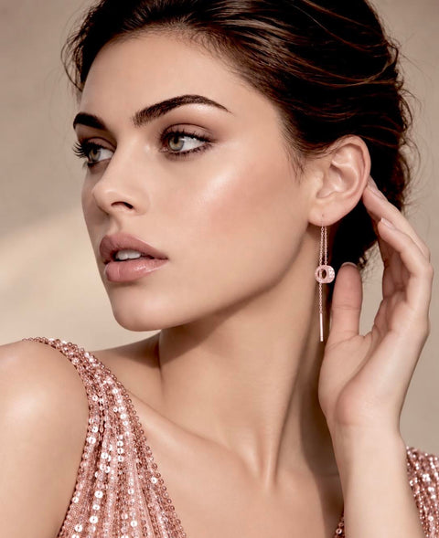 ER228RG B.Tiff Thread Dangling Circle Rose Gold Plated Stainless Steel Pave Earrings
