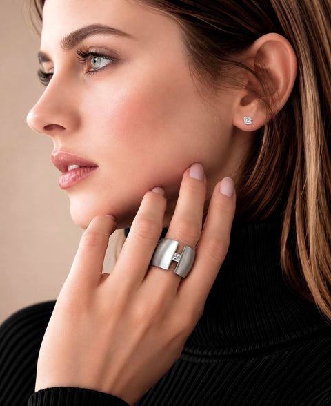 RG200W B.Tiff .5 ct Princess Cut Extra Wide Stainless Steel Ring