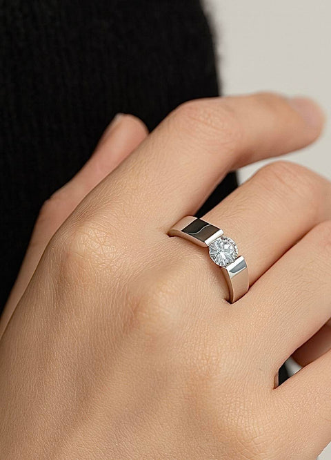 RG093W B.Tiff 2 ct Round Stainless Steel Solitaire Engagement Ring