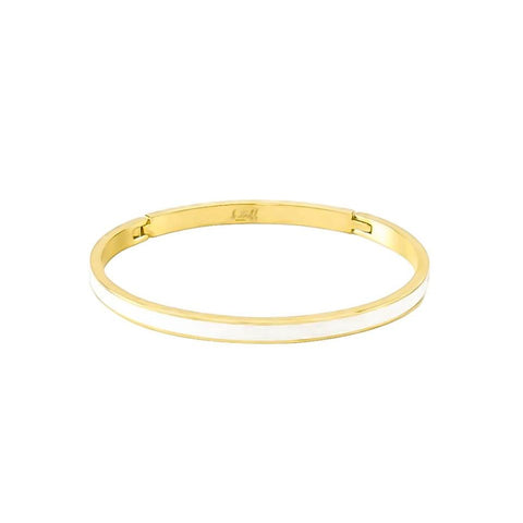 BG301GW B.Tiff "The Hamptons" White Enamel Gold Plated Stainless Steel Bangle Bracelet