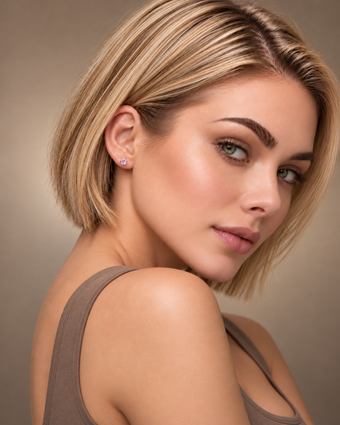 ER002WP B.Tiff Pavé Pink Solitaire Stainless Steel Stud Earrings