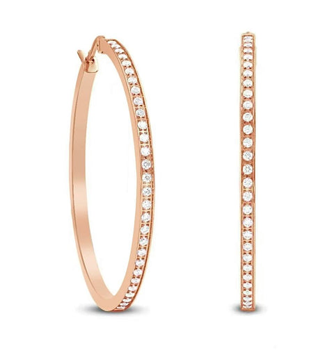ER312RG B.Tiff Pave 42-Stone Classic Rose Gold Plated Stainless Steel Medium Hoop Earrings