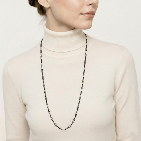 C400B B.Tiff Black 2 Clasps Oval Paperclip Link Chain Necklace/ 32"
