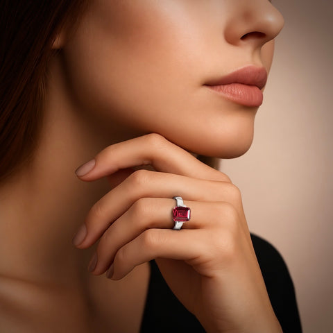 RG210R B.Tiff 3 ct Red Emerald Cut Stainless Steel Engagement Ring