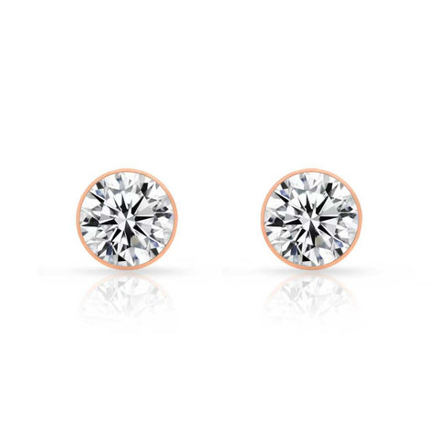 ER201RG B.Tiff 2 ct Solitaire Rose Gold Plated Stainless Steel Stud Earrings
