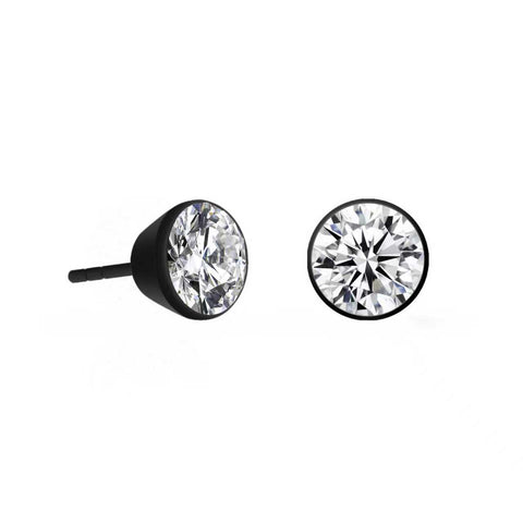 ER201B B.Tiff 2 ct Solitaire Black Anodized Stainless Steel Stud Earrings