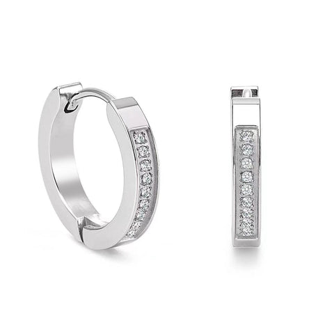 ER305W B.Tiff 18-Stone Pave Stainless Steel Hoop Earrings