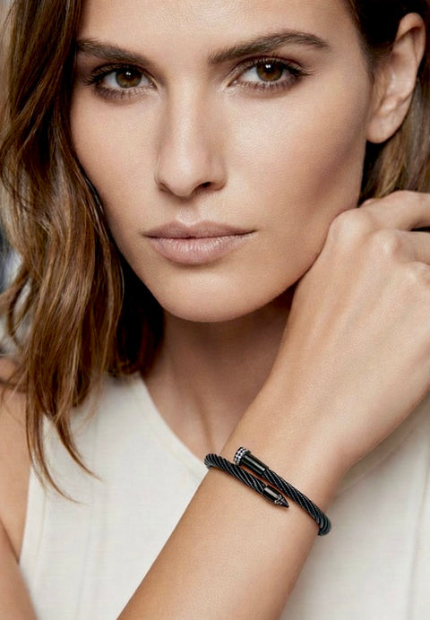 BG005B B.Tiff Anodized Black Pavé Pointe Cable Bangle Bracelet