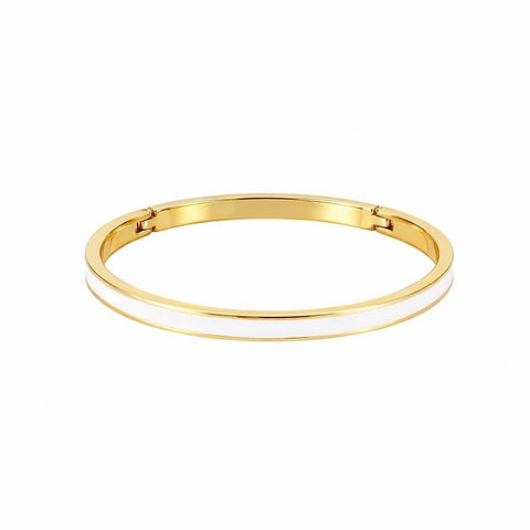 BG301GW B.Tiff "The Hamptons" White Enamel Gold Plated Stainless Steel Bangle Bracelet