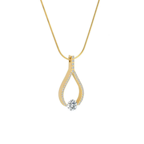 PT306G B.Tiff 1 ct Solitaire Pave Gold Plated Larme Pendant Necklace