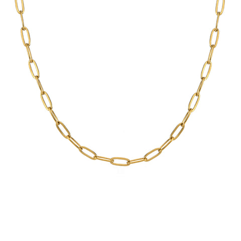 C400G B.Tiff Gold Plated Stainless Steel 2 Clasps Oval Paperclip Link Chain Necklace